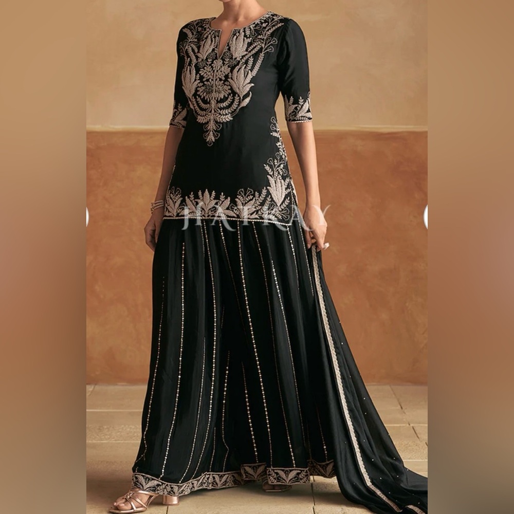 Black Short Kurti Sharara Suit
